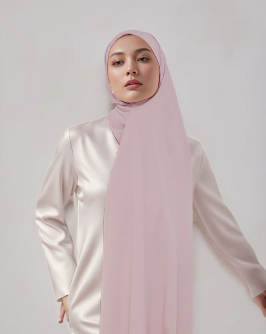 Mawdeest - Chiffon Matching Hijab Undercap Set - Pink Rose