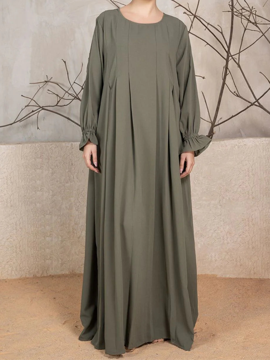 Abaya With Khimar - Nude Olive Green