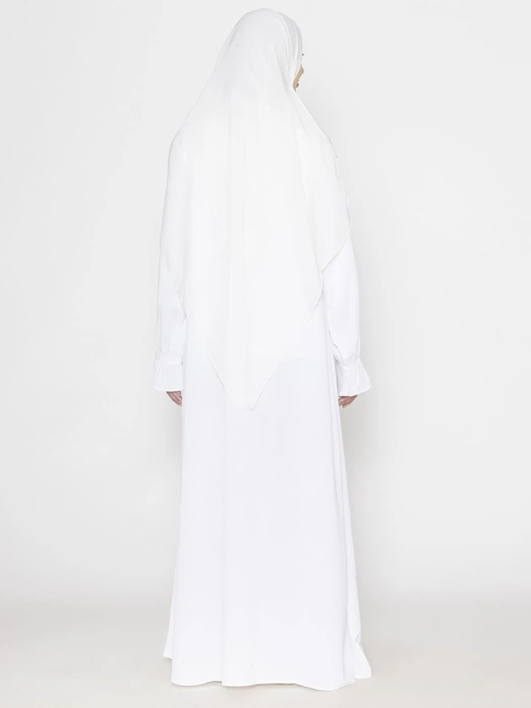 Pleated White Abaya - With Hijab