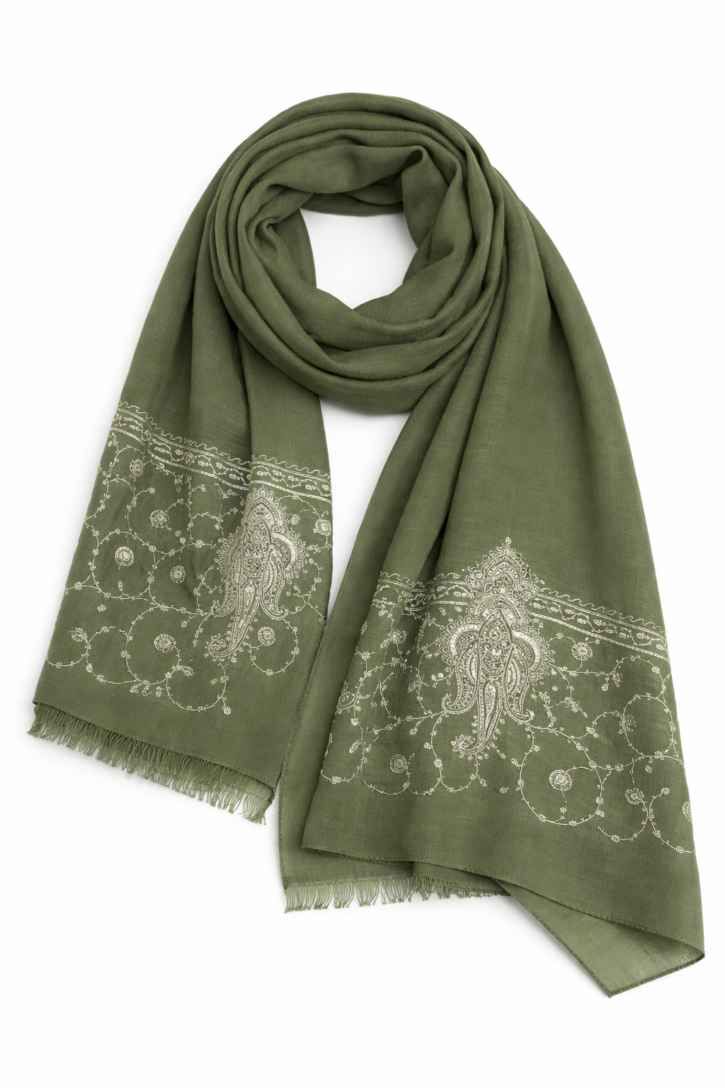Paisley Thread Embroidery Hijab - Green