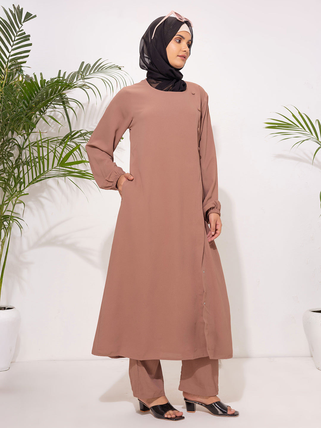 Zahra Buttoned Co-Ord Set - Brown