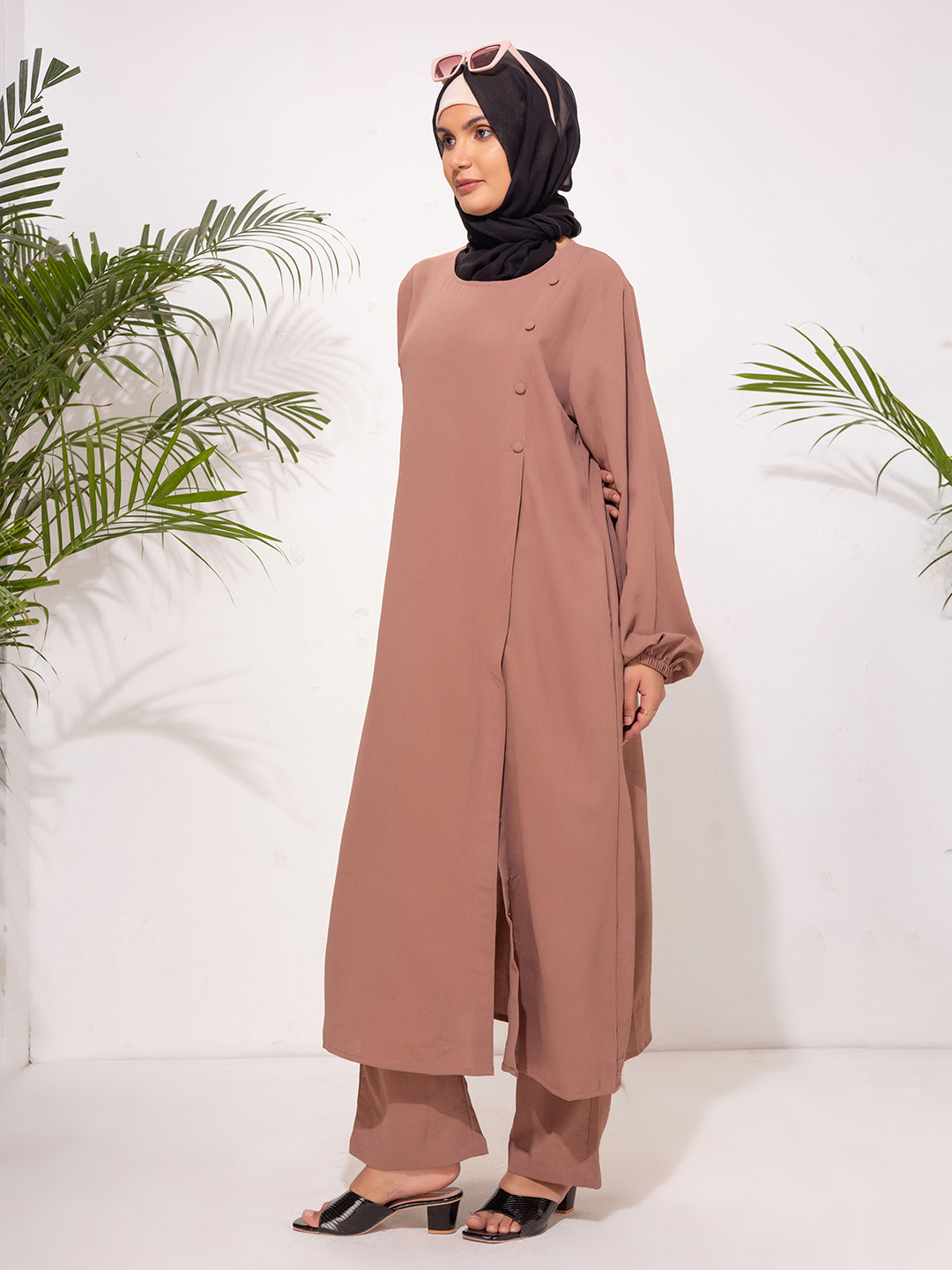 Zahra Buttoned Co-Ord Set - Brown