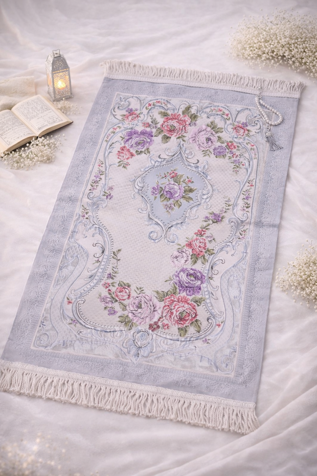 Blue Floral Janamaz (Prayer Mat) - Made in Turkey