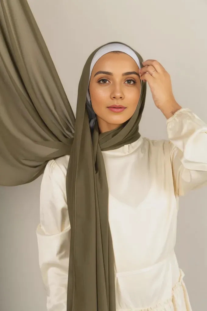 Premium Chiffon Hijab - Moss Green - Mawdeest