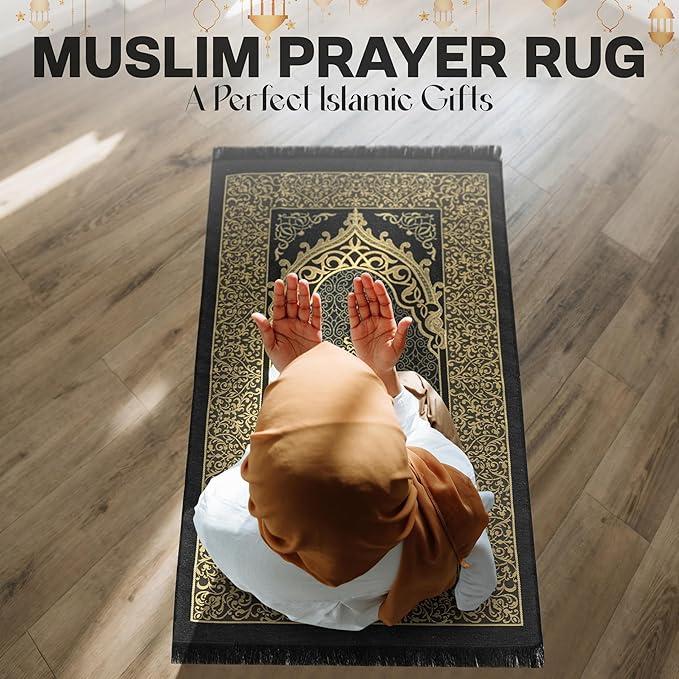 Black Floral Travel Friendly Janamaz (Prayer Mat)