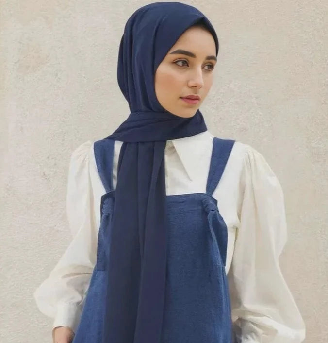 Dark Navy Blue Chiffon hijab for women by Mawdeest