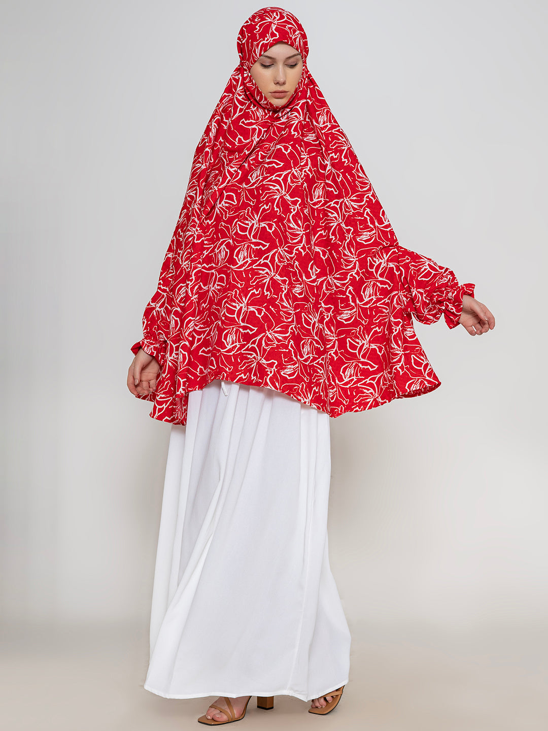 Red & White Namaz Dupatta