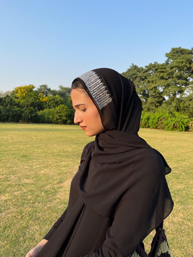 Luxury Handwork Partywear Hijab - Black Sparkle