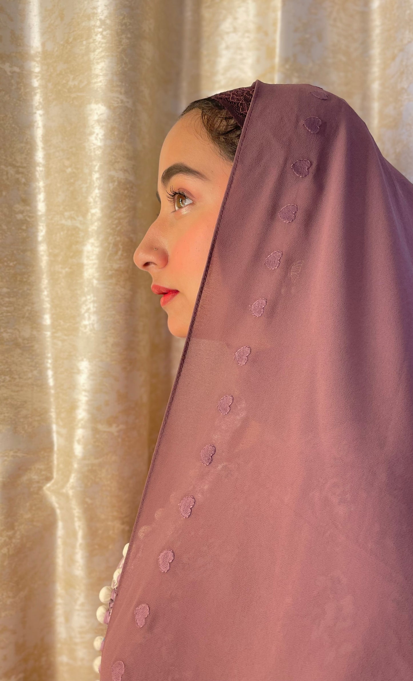 Embroidered Hijab - Lilac Hearts