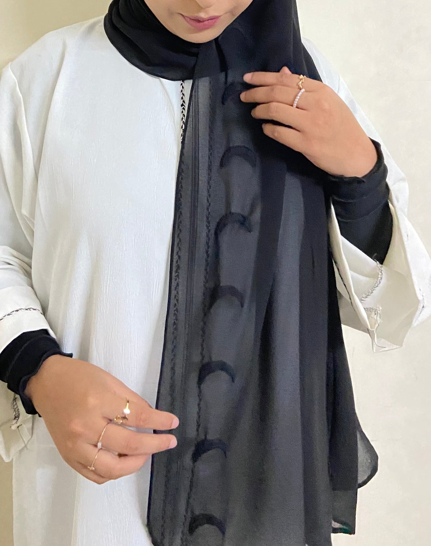 Embroidered Hijab - Black Moonlight