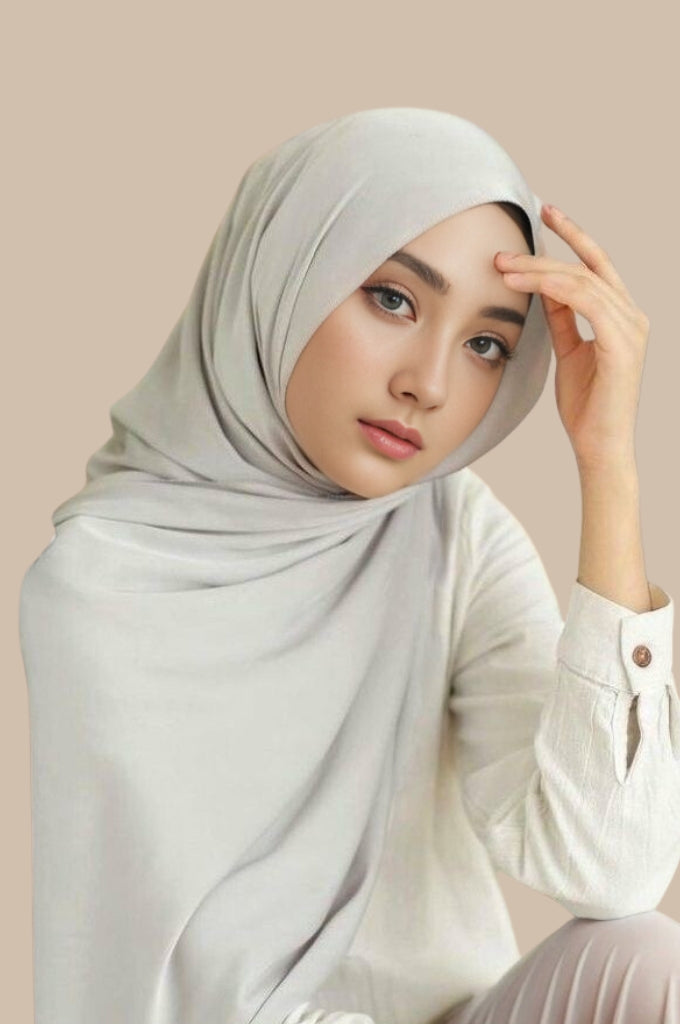Mawdeest - Chiffon Matching Hijab Undercap Set - Nude Grey