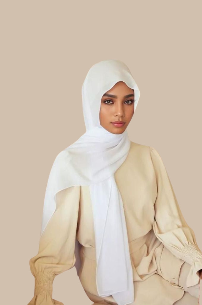 Premium Chiffon Hijab - Milk White - Mawdeest
