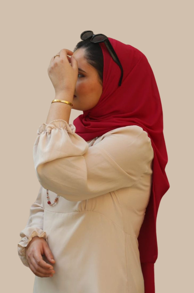 Premium Chiffon Hijab - Red Love - Mawdeest