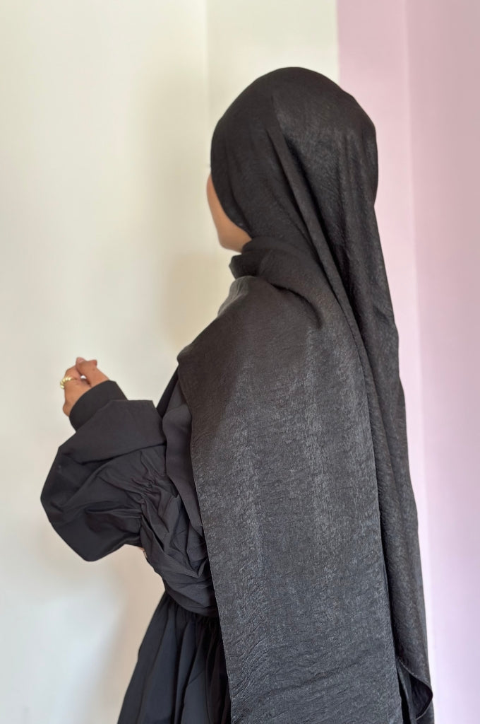 Turkish Satin Cotton Hijab - Black