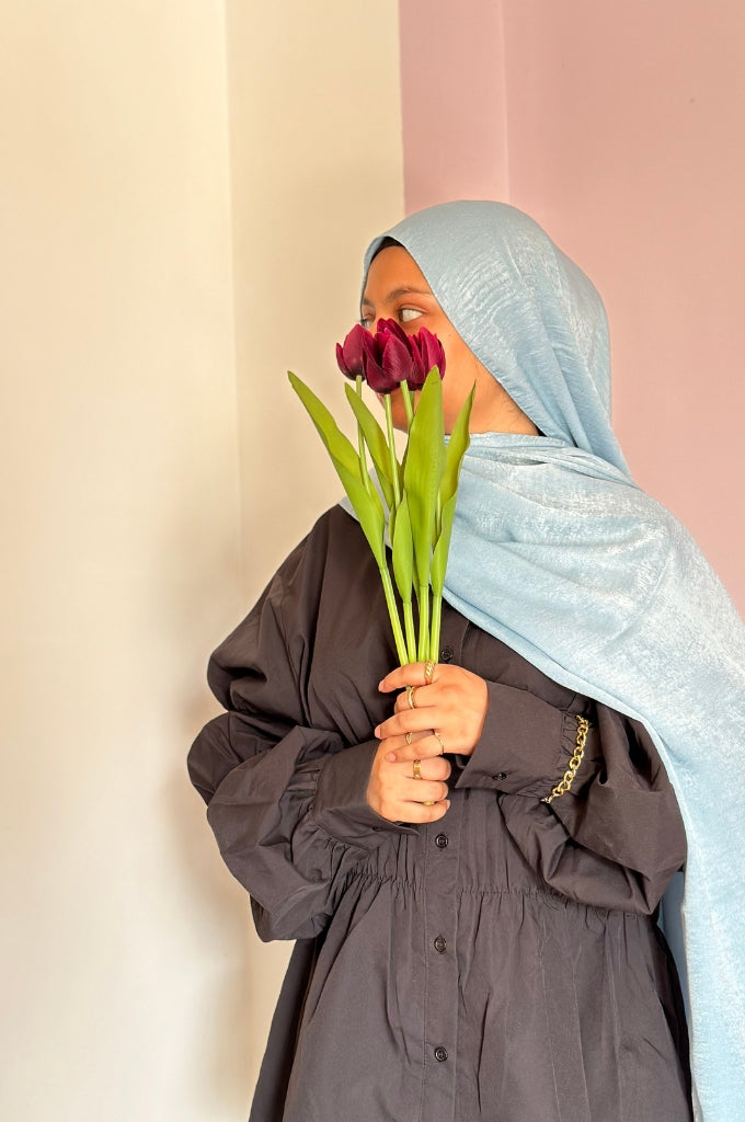 Turkish Satin Cotton Hijab - Aqua Green
