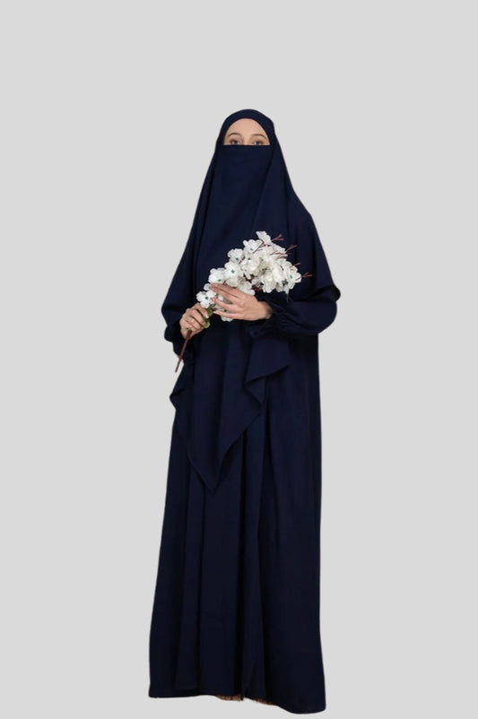 Abaya With Khimar - Navy Blue
