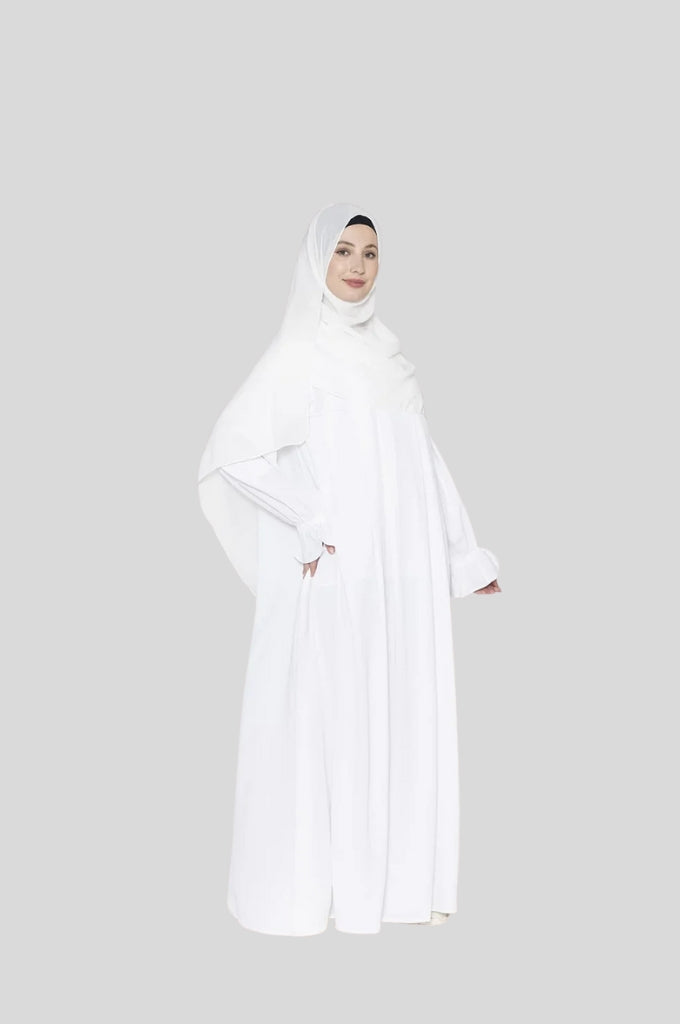 Pleated White Abaya - With Hijab