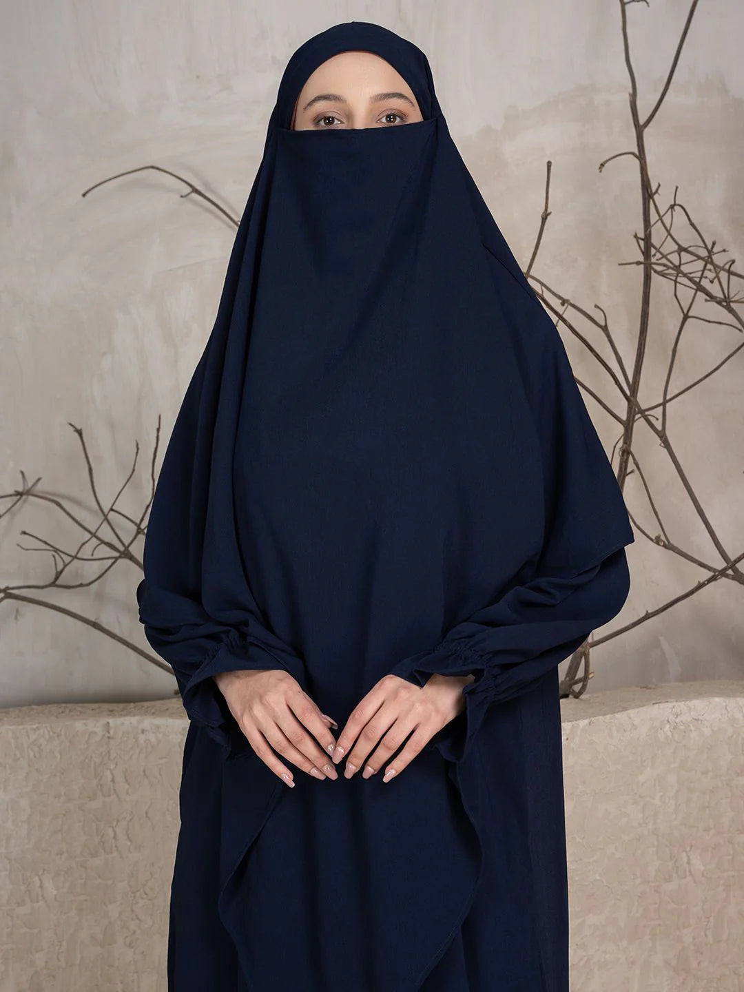 Abaya With Khimar - Navy Blue
