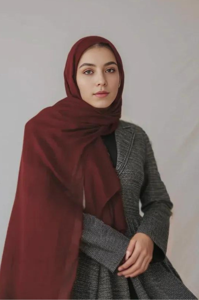 Premium Cotton Hijab - Maroon - Mawdeest