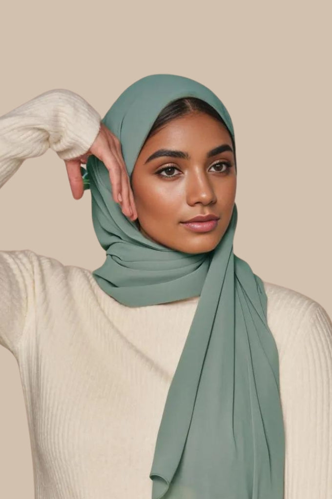 Mawdeest - Chiffon Matching Hijab Undercap Set - Aqua Green