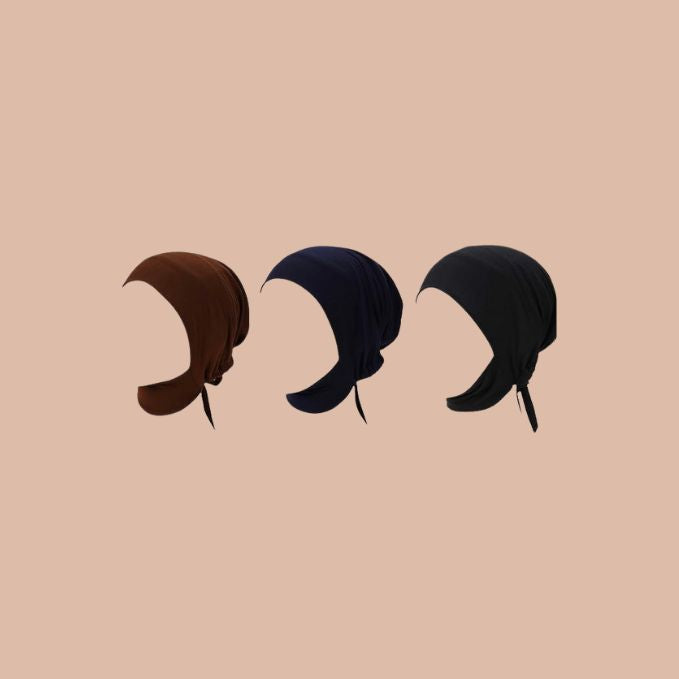 Hijab Cap Cover Chin with Adjustable Tie Back - Pack of Three