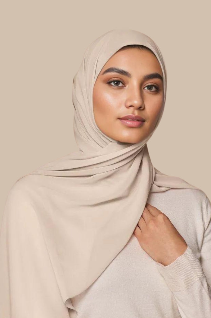 Luxury Beige chiffon hijab scarf for women by Mawdeest