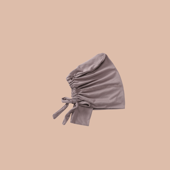 Dusty mauve cover chin hijab cap with adjustable tie back for elegant modest styling in India