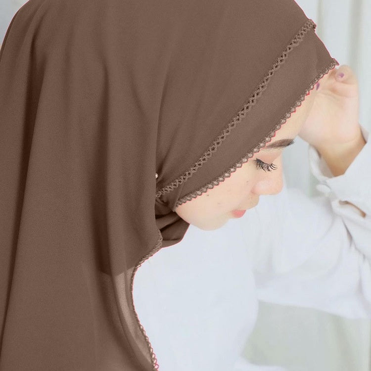 Basic Crochet Chiffon Hijab - Brown