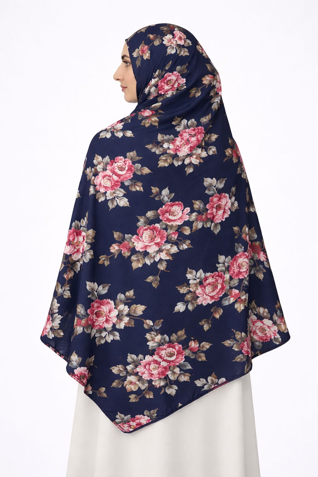 Floral namaz dupatta for women navy blue viscose rayon prayer hijab soft breathable hijab India