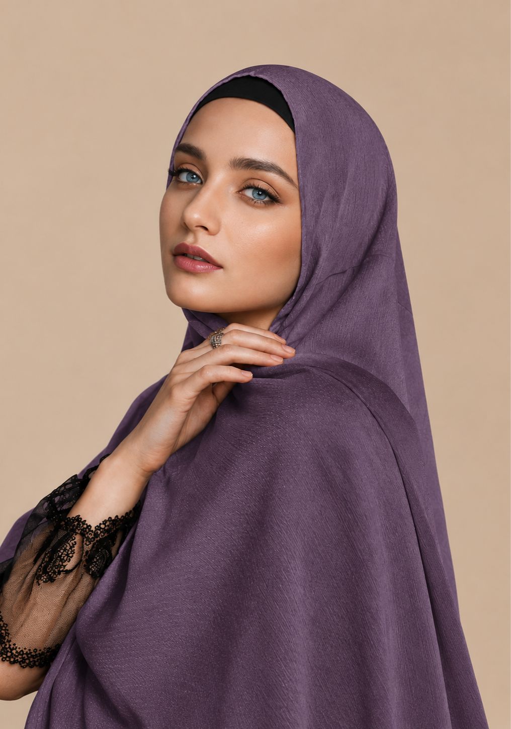 Purple textured silk satin hijab – bold elegant glossy hijab