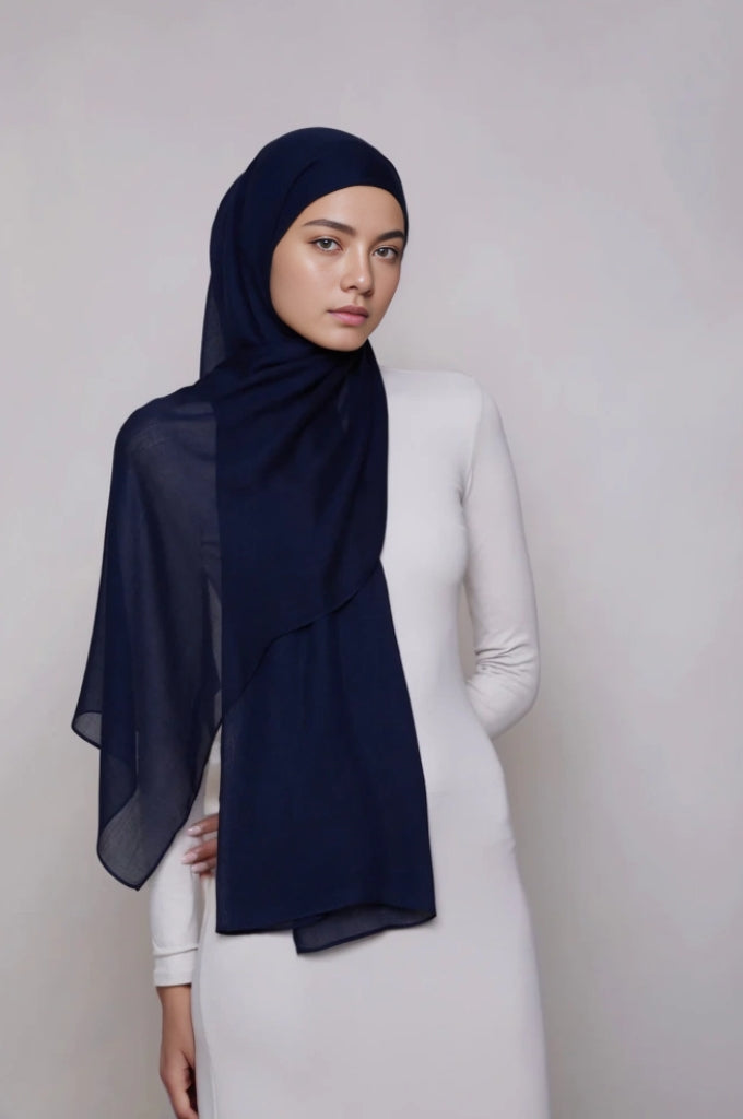 Classic navy blue modal hijab – lightweight breathable premium modest scarf Mawdeest India