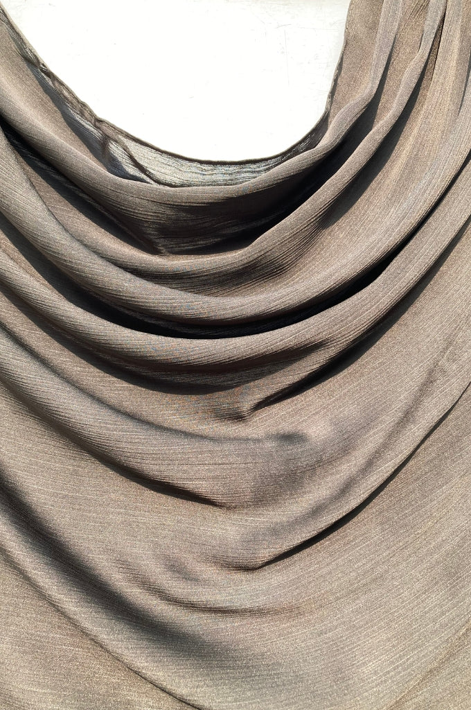 Crinkle Silk Satin Hijab - Olive Green - Mawdeest