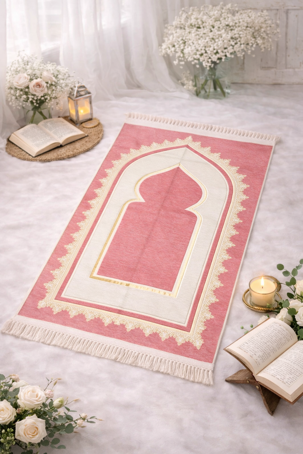 Pink minimal Turkish janamaz prayer mat modern Islamic namaz mat premium soft prayer mat India