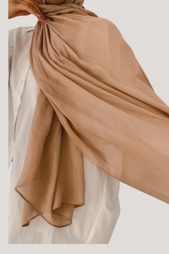 Warm nude brown cotton hijab shop online India premium soft breathable modest scarf for women – Mawdeest