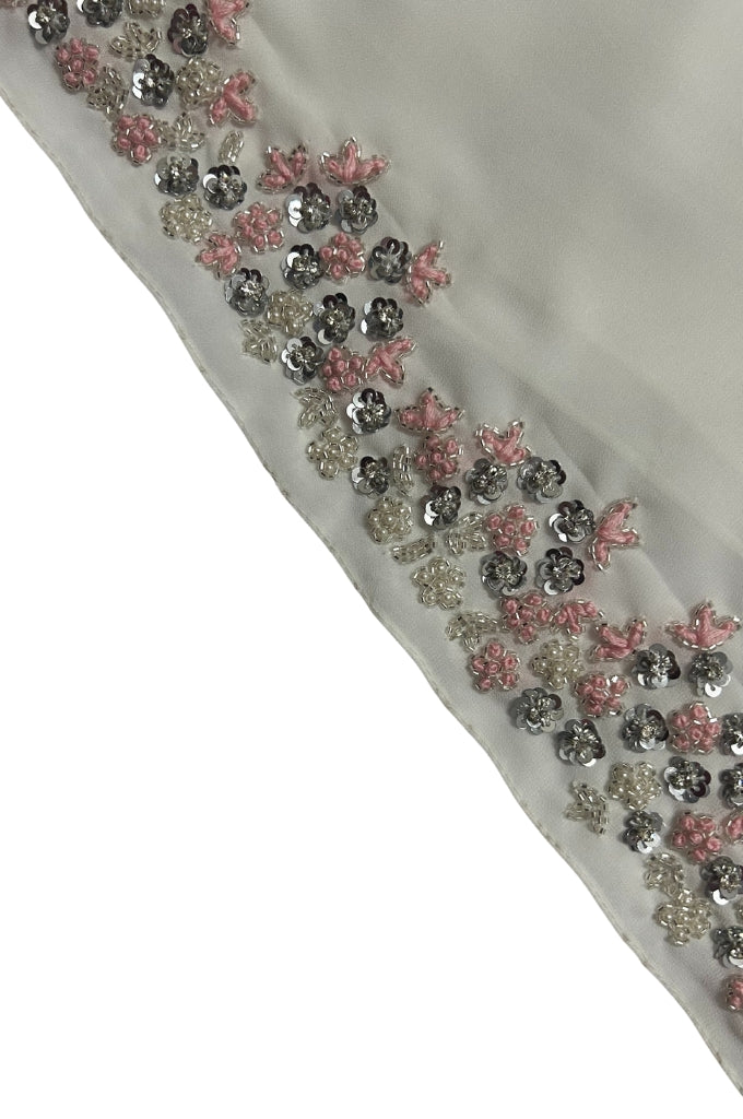 White elegant handwork hijab for women, premium modest fashion India, minimal luxury hijab for formal and festive wear Mawdeest