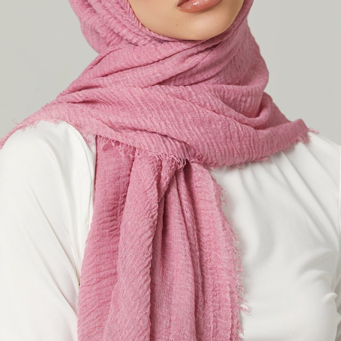 Cotton Crinkle Hijab - Pink - Mawdeest