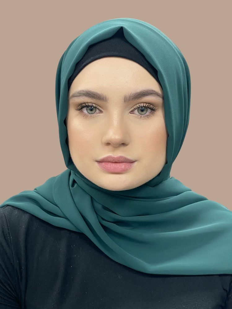 Pine Green chiffon hijab for women by Mawdeest