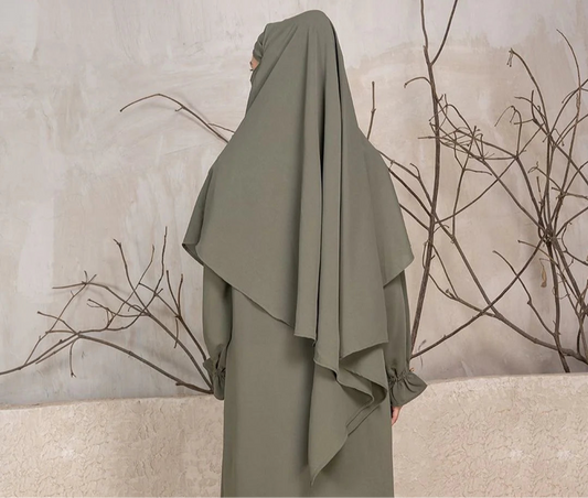 1. Premium olive green khimar for Muslim women modest fashion online in India by Mawdeest
