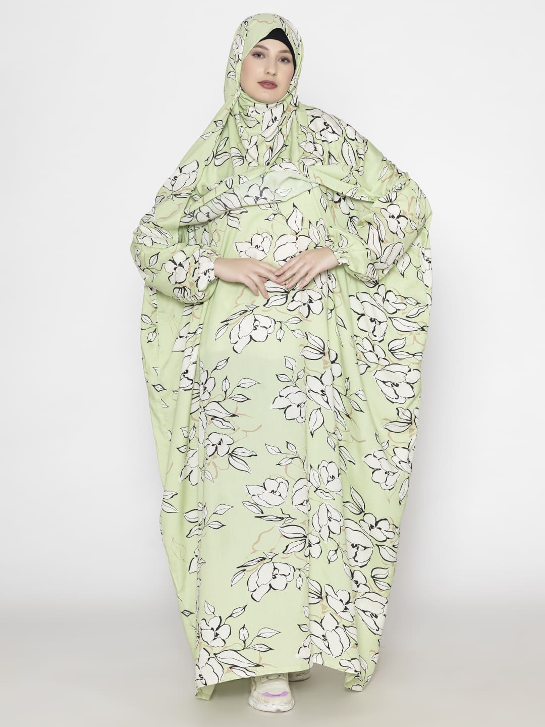 Leaf Print Prayer Gown Green White