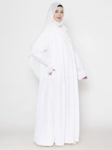 Pleated White Abaya - With Hijab
