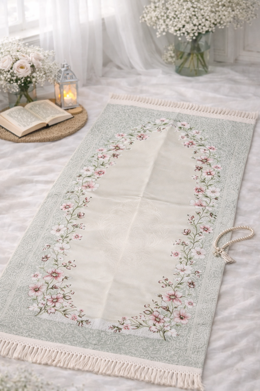 Rose Grey Floral Janamaz (Prayer Mat) - Made in Turkey