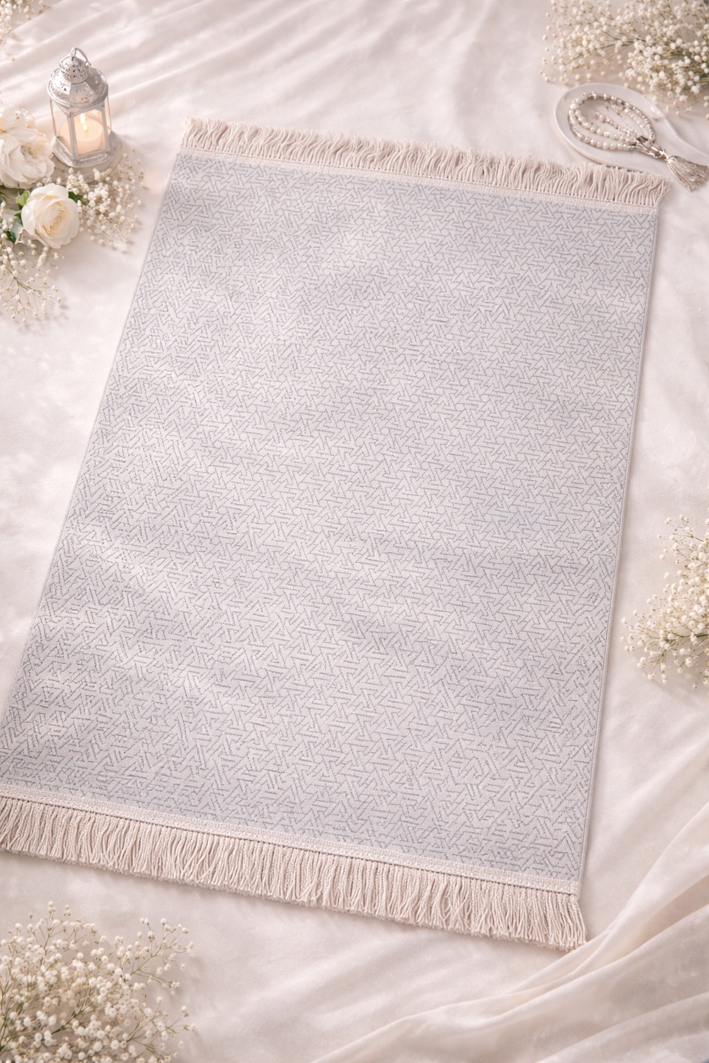 Pearl Grey Floral Janamaz (Prayer Mat) - Made in Turkey