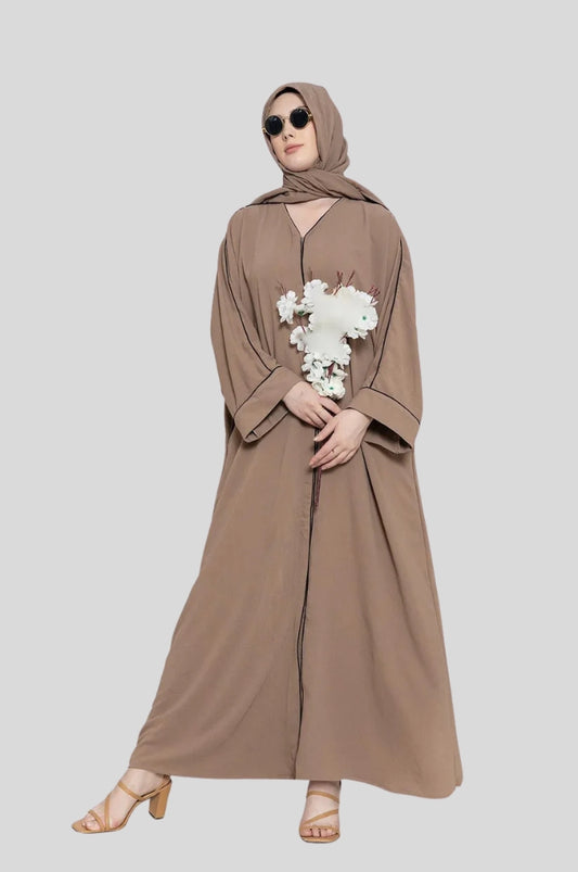V-Neck Front Open Abaya With Scarf