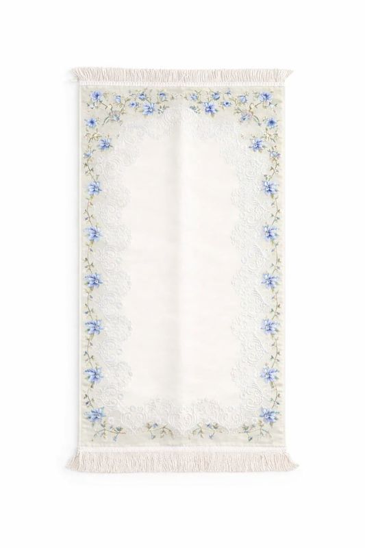 Blue Ivory Bloom Luxe Janamaz (Prayer Mat) - Made in Turkey