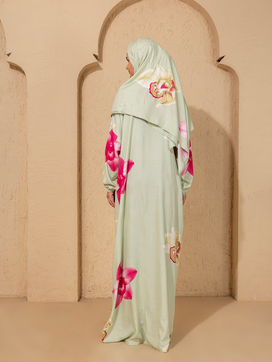 Green Floral Print Prayer Gown