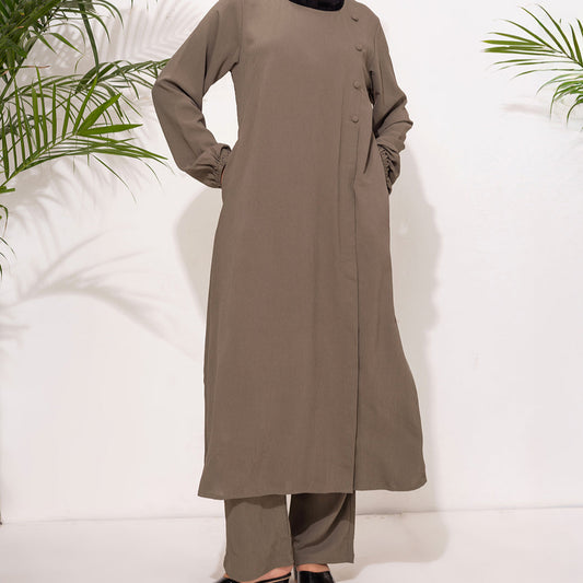 Zahra Buttoned Co-Ord Set - Olive Green