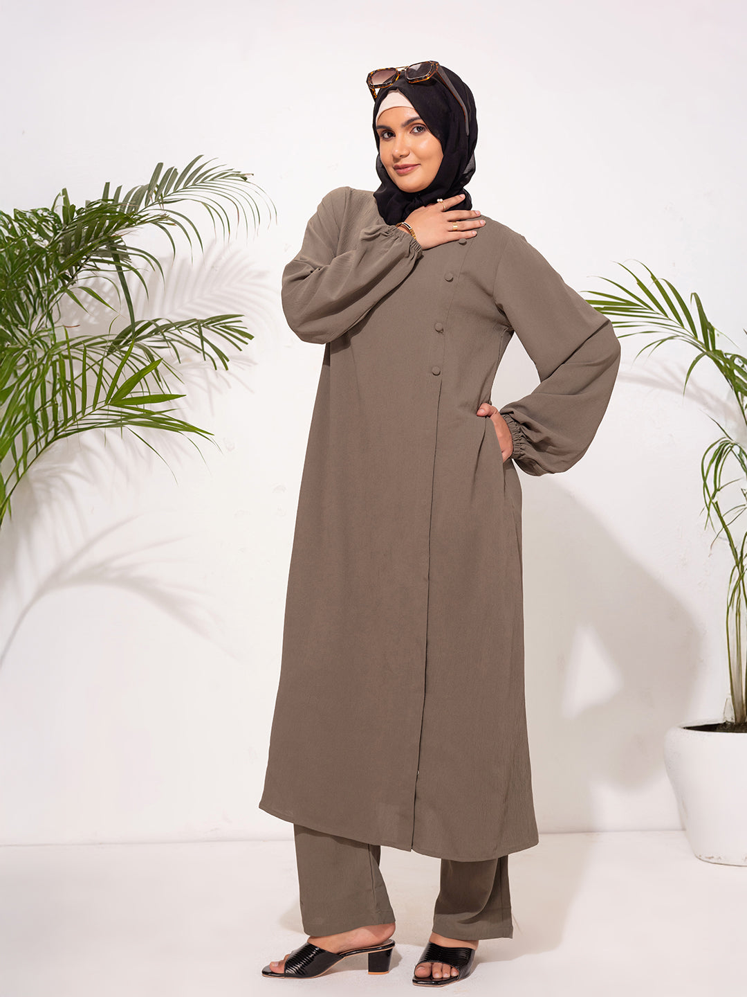 Zahra Buttoned Co-Ord Set - Olive Green