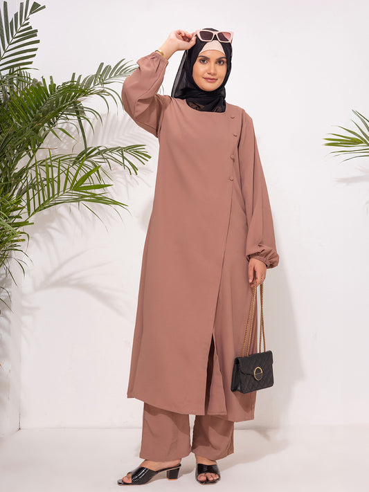 Zahra Buttoned Co-Ord Set - Brown