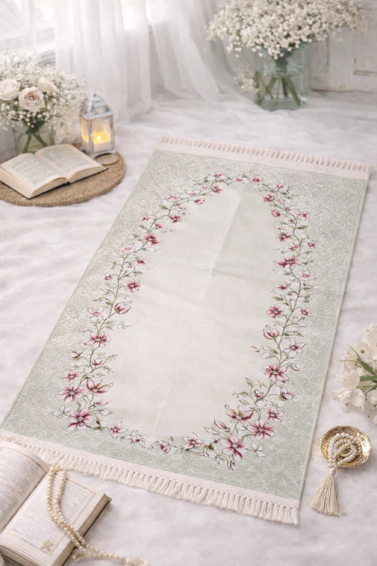 Rose Grey Floral Janamaz (Prayer Mat) - Made in Turkey