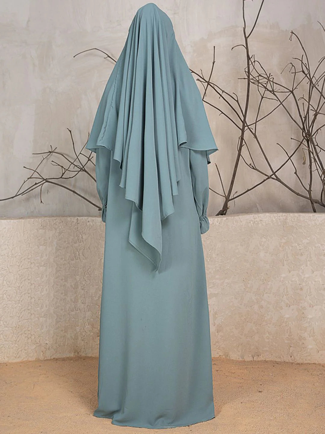 4. Luxury blue khimar fabric detail for premium modest fashion India
